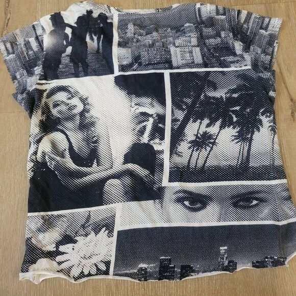 Guess y2k Black & White Graphic Vintage Crop Top - Picture 1 of 7